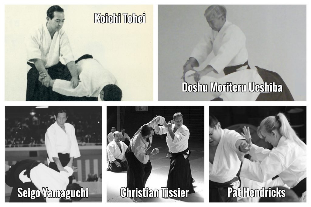 Several historical and contemporary instructors demonstrate ikkyo