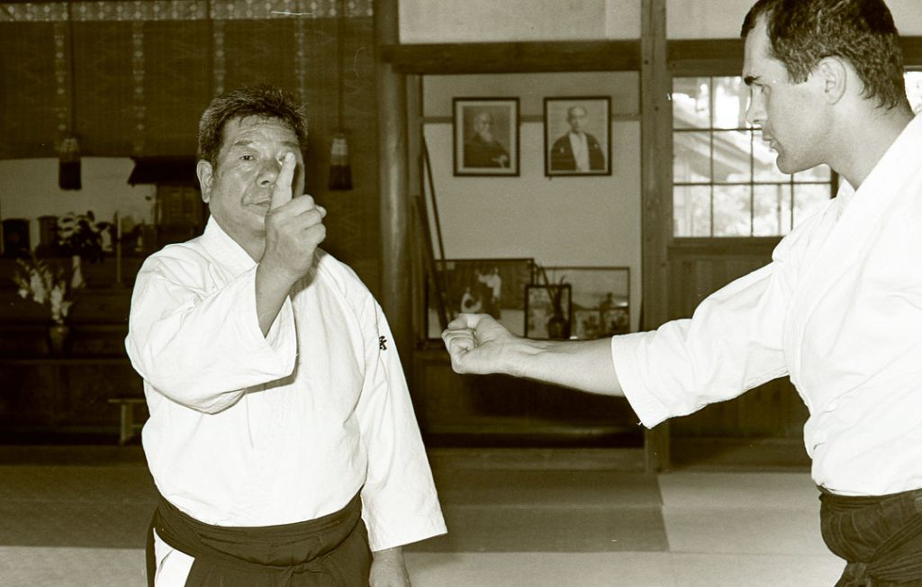 Morihiro Saito Sensei instructing in the Iwama Dojo, c. 1989